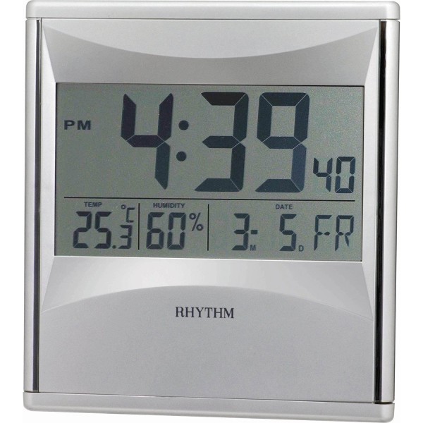 Rhythm LCD Clock Digital Wall/Table Beep Alarm,Calendar,Thermometer,Hygrometer,12-24 Hour Selectable Digital Clock(20.5x22.5x2.5cm)